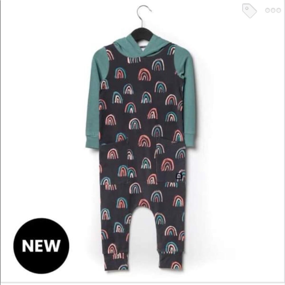 Rags to Raches NWT RARE hooded rainbow romper rag one piece outfit